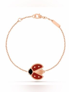 Rose Gold Ladybug Charm Bracelet - Red Enamel